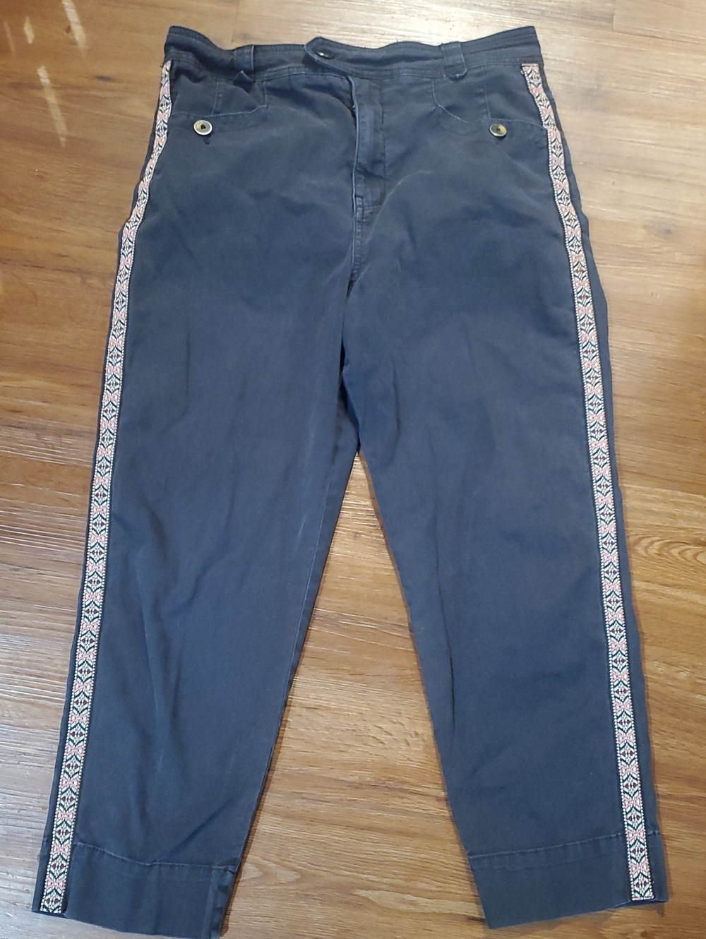 Anthropologie Chinos with Pink-Tan Side Trim Distressed Black